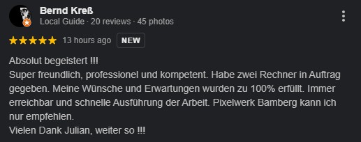 5 Sterne google Bewertung